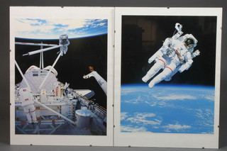 A series of 4 photographic laser prints by NASA depicting astronauts in flight, take off and world view
