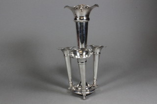 A silver 3 vase epergne, raised on a spreading foot, Birmingham  1924, 11"