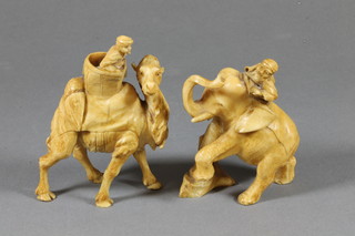 A carved ivory elephant together with a camel 3.5"