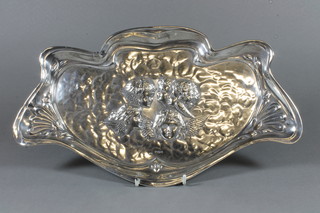 An Edwardian shaped silver dressing table tray embossed  Reynolds Angels, slightly torn, 5 ozs