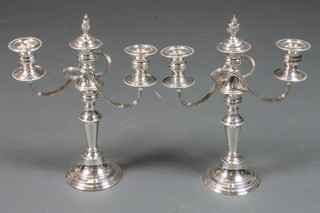 A pair of silver plated 3 light candelabrum