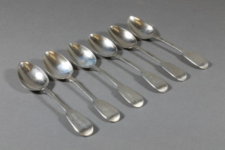 6 Victorian silver fiddle pattern teaspoons, Newcastle, 3 ozs