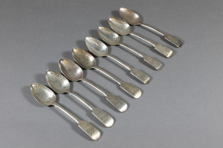 A harlequin set of 8 Victorian silver fiddle pattern teaspoons, Newcastle, 4 ozs