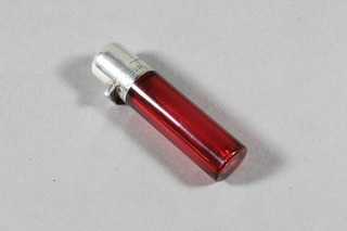 A Victorian red glass scent bottle with stopper and silver lid Birmingham 1887, chip to base