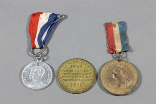 An Edwardian 143rd anniversary medallion to commemorate  William Albery & Co saddle, harness, rope and gaiter makers 49  West Street Horsham, a Victorian 1897 Horsham Jubilee medal  and a George VI 1938 Horsham Coronation medal