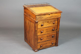 A William IV rosewood Davenport with green leather skiver and three-quarter gallery, the pedestal fitted 4 short drawers 20"h x  21"w x 29"d