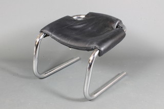 After Eric B Jorgensen, a modernist tubular chrome steel framed stool, having black vinyl upholstered seat, 23"w x 24"d