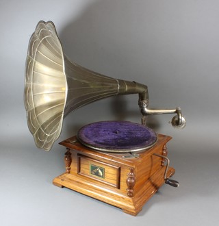 A reproduction gramophone with "morning glory" horn