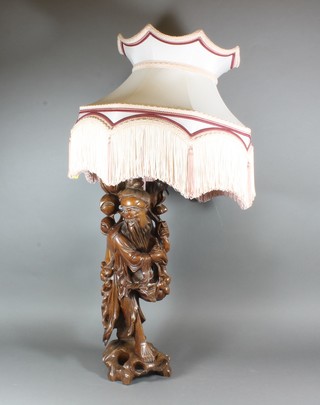 A Japanese carved hardwood root figure, converted for use as a table lamp 20"