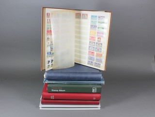 A Stanley Gibbon album of British stamps, a loose leaf stamp  album, a blue Inetto stamp album, a green loose leaf stamp  album and 3 stock books of stamps