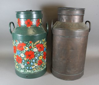 A Continental metal bargeware painted twin handled milk churn  and a copper twin handled milk churn
