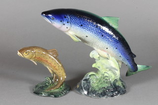 A Beswick blue glazed figure of an Atlantic salmon, base  marked 1233 10" and 1 other of a trout, base incised 1390