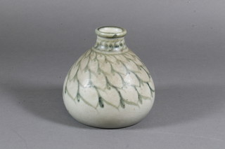 A Royal Lancastrian pottery vase with leaf decoration, the base impressed 3161 Royal Lancastrian, 5", f and r,