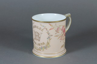 A Victorian Royal Worcester Jubilee mug decorated fuscia  marked Jubilee 1840-1890 and monogrammed WB