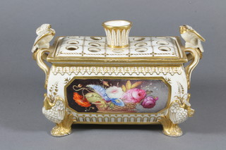 A 19th Century rectangular Continental porcelain specimen vase with panel decoration decorated flowers 6", heavily f,