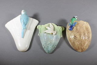 3 Sylvac pottery wall pockets decorated birds