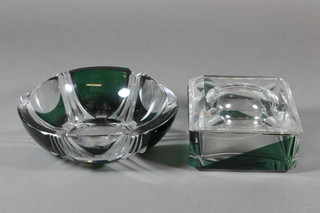 A Valsaint Lambert square Art Glass trinket box the lid in the  form of an ashtray 4" and a circular ashtray 6"