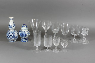 A collection of 20th Century glassware together with 2 modern Dutch Delft vases