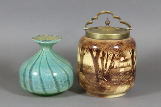 A Murano glass squat shaped vase 5" and a biscuit barrel