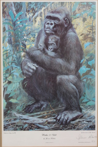 Spencer Roberts, 20th Century British School, a limited edition coloured print "Mother and Child", a study of mountain gorillas,  signed in pencil to margin, 787/850, 19"h x 13.5"w