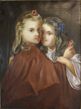 A late 19th Century British School, oil on canvas a double portrait of two young girls embracing, unsigned, 18.75"h x 14"w   ILLUSTRATED