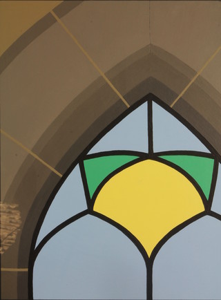 A contemporary acrylic on paper, study of a stained glass  window, unsigned 20"h x 16"w