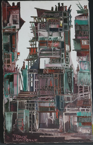 Trevor Lawrence, a late 19th Century acrylic on canvas, abstract  street scene, signed and dated '78 17"h x 10.5"w