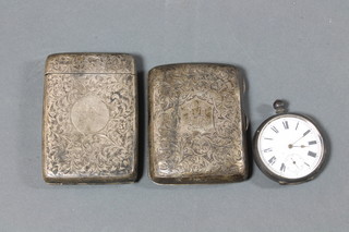 2 engraved silver cheroot cases, Birmingham 1901 and an open  faced pocket watch contained in a silver case