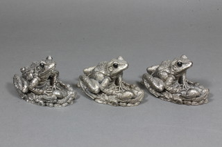 3 silvered resin figures of toads