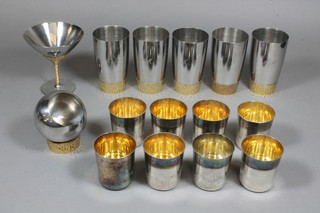 5 Stewart Devlin silver plated beakers by Viners together with a  do. cocktail goblet, cocktail stick holder and 8 silver plated  goblets by Parkin