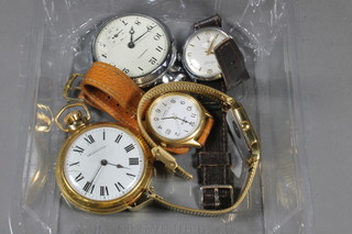An Ingasol open faced pocket watch and other wristwatches