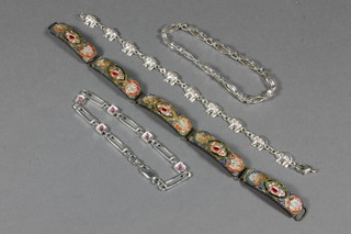 3 "silver" bracelets and a micro mosaic bracelet