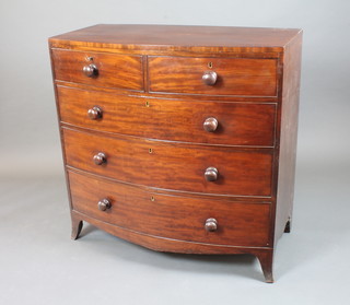 A Victorian mahogany bow fronted chest fitted 2 short above 3  long graduated drawers, on splayed feet 42"h x 42"w x 22"d