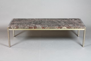 A 20th Century Italian black marble and stainless steel coffee table 14"h x 50"w x 18"d