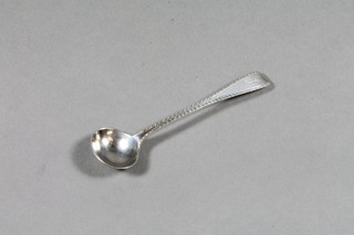 A Victorian York silver Old English pattern bright cut mustard spoon by James Barber & William North