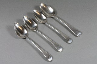 A harlequin set of 4 George III silver Old English pattern  pudding spoons - 3 London 1801 and 1 1810, 4 ozs