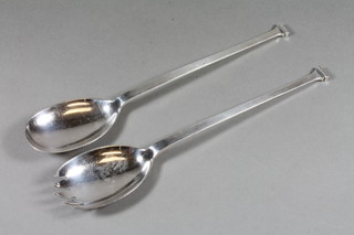 A pair of silver salad servers, Sheffield 1924, makers Hukin &  Heath, 4 ozs  ILLUSTRATED