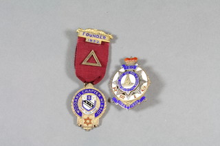 A Masonic silver gilt and enamelled Founder's jewel Woodard  Chapter No.4410 and a Masonic silver gilt and enamelled 150th  Anniversary jewel for the Royal Masonic Institute for Girls