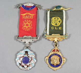 A silver gilt and enamelled Royal Antediluvian Order of Buffaloes jewel and 1 other