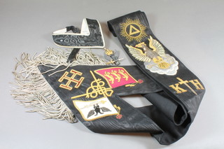 A quantity of Masonic regalia comprising an Ancient and  Accepted Rites Rose Croix 30th degree silver collar jewel,  collarette and sash, collar jewel hallmarked London 1959 by  Toye & Co