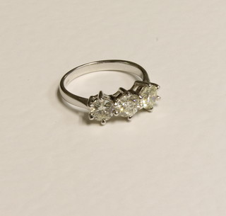 A lady's 18ct white gold dress ring set 3 diamonds, approx  1.59ct