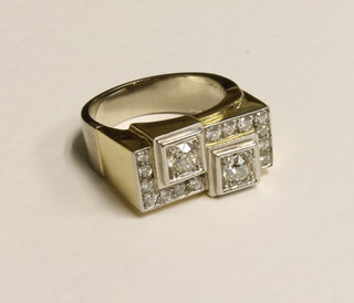 A 1960's gentleman's white gold dress ring set diamonds, approx 3.63ct