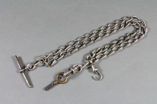 A silver fetter link double Albert watch chain 17.5"