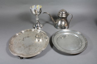 A silver plated challis, silver plated salver and other minor items  of plate