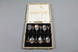 A set of 6 Scots silver coffee spoons set cairngorm