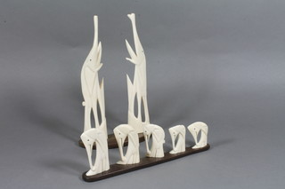 2 carved ivory figures of elephants 9.5" and 5 figures of  elephants
