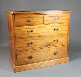 A Victorian walnut chest fitted 2 short and 3 long drawers, raised  on a platform base 39"h x 19"d x 41"w