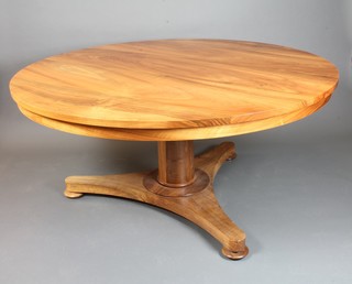 Timothy Mark, a George III style mahogany breakfast table,  raised on a turned column, triform base, 32.5"h x 62"diam., with Timothy Mark silver makers' plate to top  of column,  ILLUSTRATED