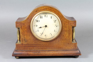 An Edwardian mahogany mantel timepiece, having Arabic  painted dial and set 8 day cylinder movement with platform escapement, 7"h x 9"w x 3.5"d