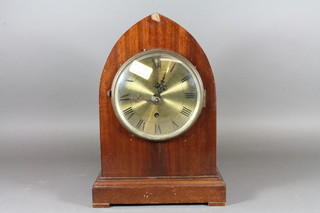 An Art Deco marble mantel clock, the octagonal case mounted gilt metal song birds above an Arabic enamelled dial, set 8 day  cylinder movement with count wheel strike on bell, raised on  plinth base, 11"h x 14.5"w x 4.5"d